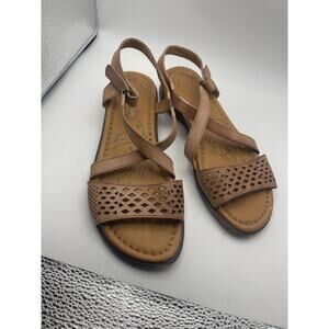Naturalizer Janessa flat leather sandal brown hook ‘n loop strap Sz 7.5 Women’s